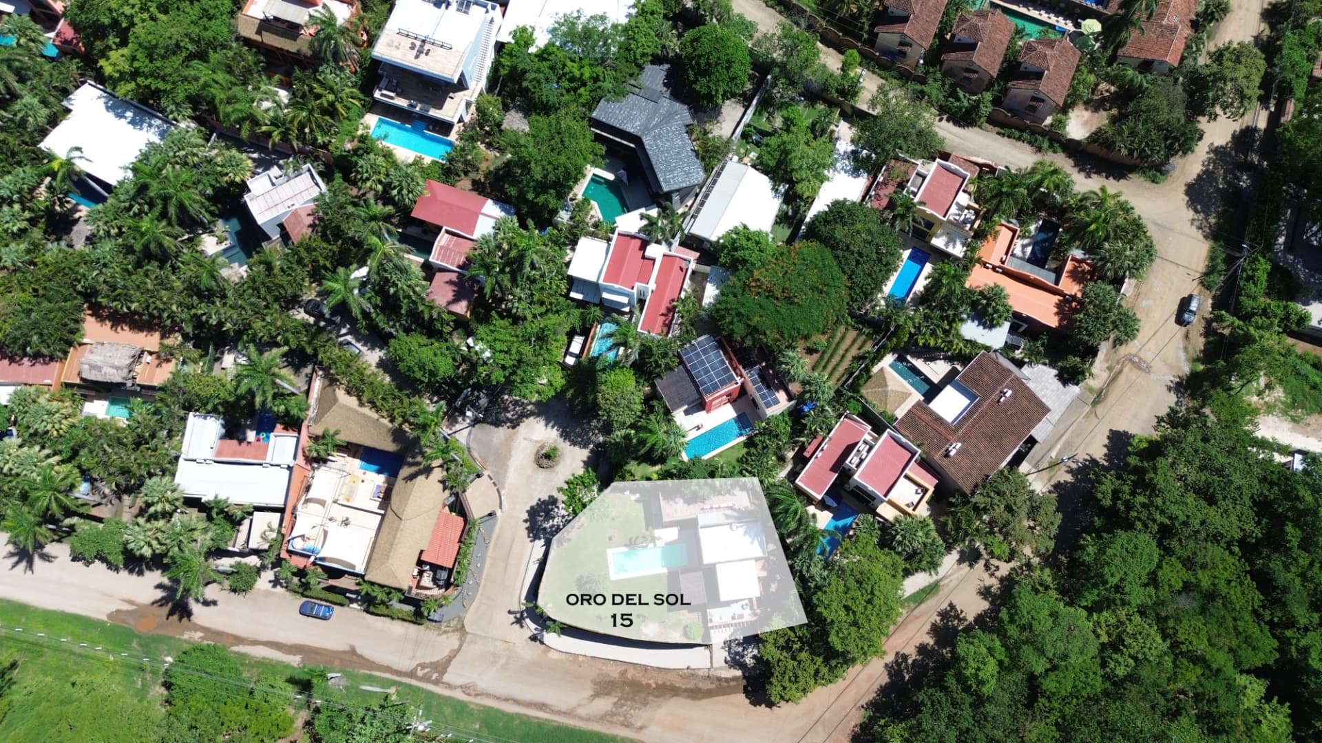 Aerial view of Oro Del Sol #15 villa in Tamarindo, Costa Rica